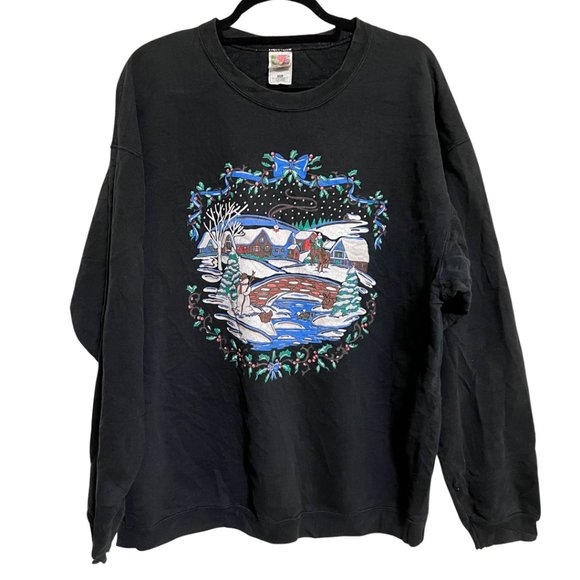 HP 🎉 Vintage Black Christmas Sweatshirt - Picture 2 of 8